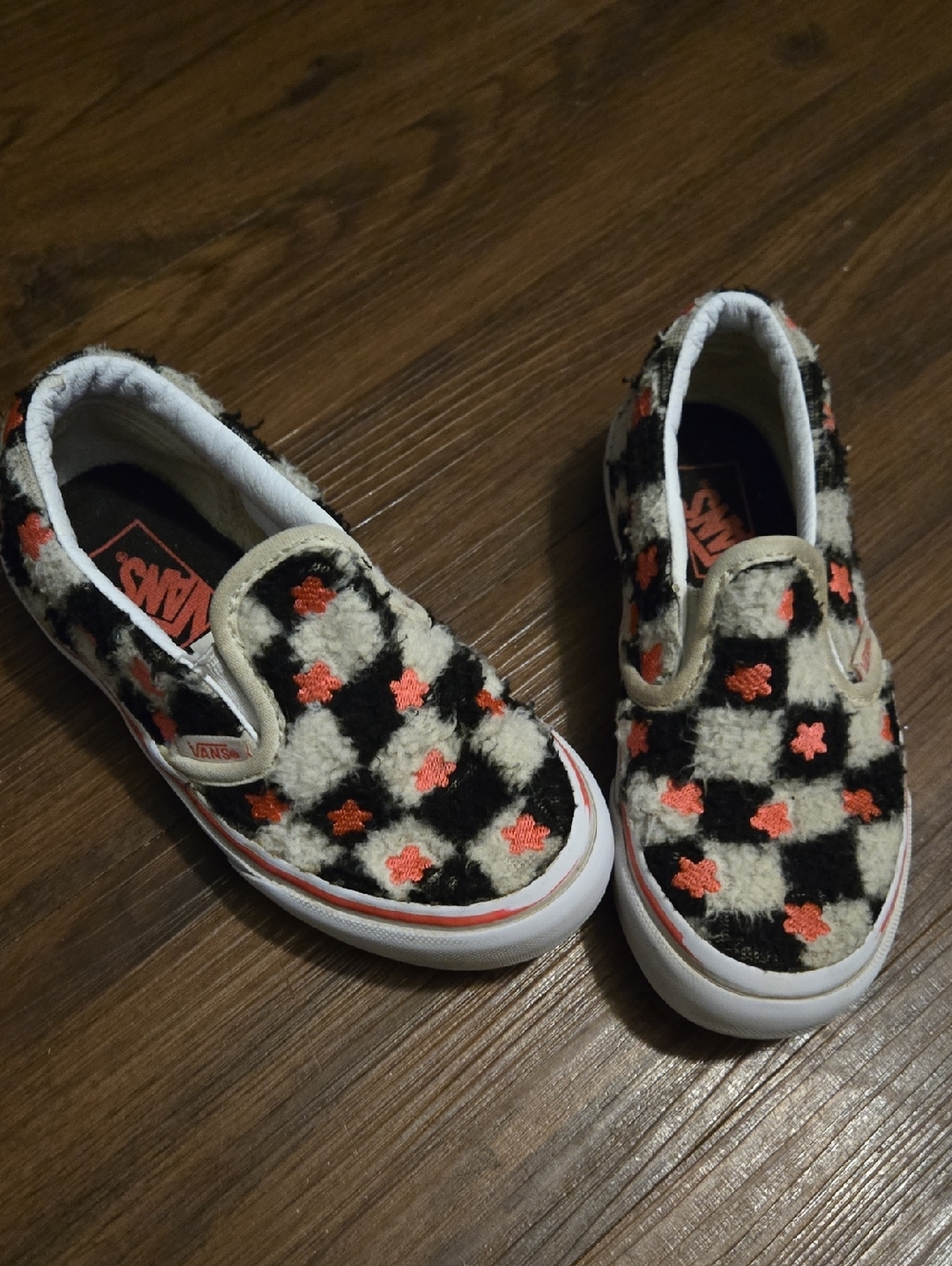 Vans Kids Slip-On Checkerboard Floral Sneakers - Black, Cream & Coral Pink